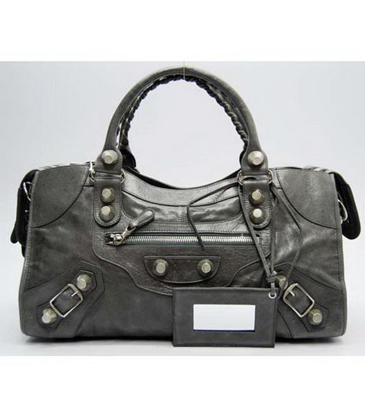 Balenciaga City Bag in Argento Grigio Scuro in pelle